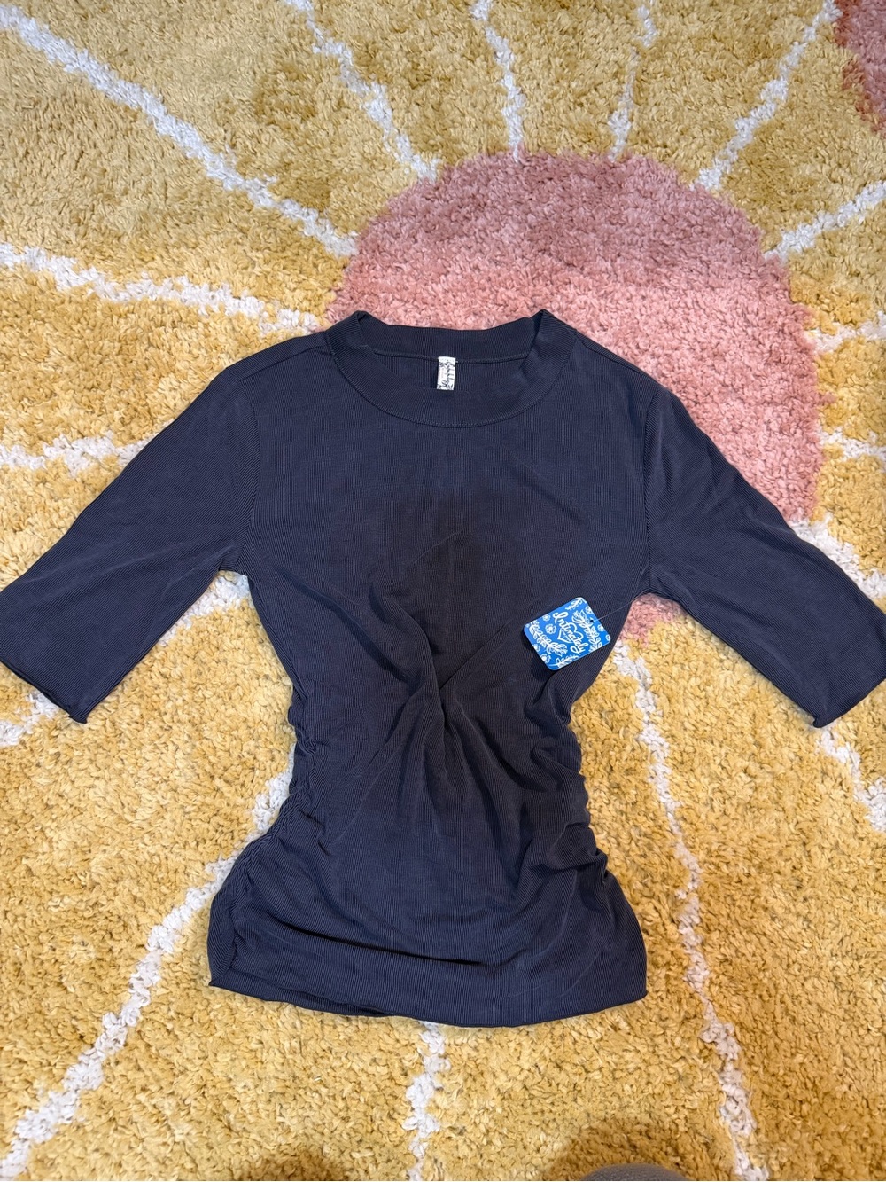 Free People Black Short Sleeve Crewneck Tee